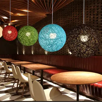 

Bamboo Rattan Hemp Lamp Shades Ball Chandelier Individual Creativity Spherical Rattan Nest for Garden Patio,Wedding,Party
