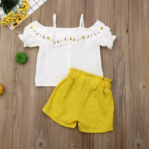 Emmababy летний топ с коротким рукавом для маленьких девочек + шорты и штаны комплект