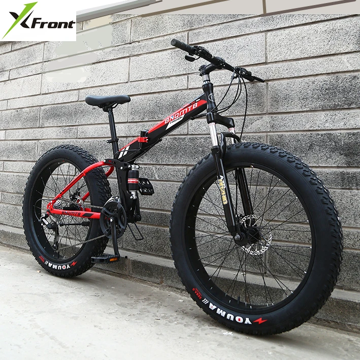 

New X-front Brand 24/26 4.0 Fat Tire Wheel 7/21/24/27 Speed Four-link Soft Tail Frame Folding Mountain Bike Downhill Mtb Bicycle