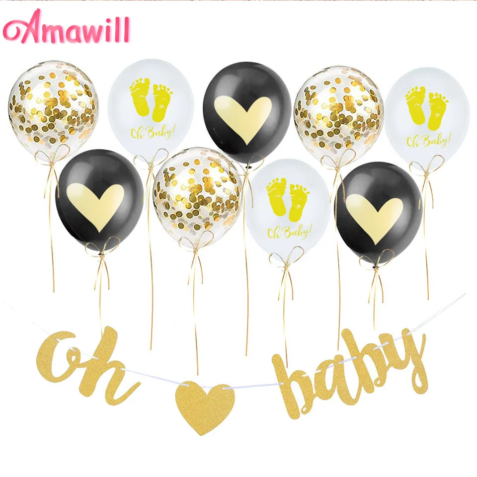 Amawill Baby Shower мальчик украшения для девочек Oh баннер и 9 шт. белый золотой воздушный