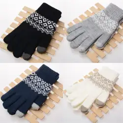 Популярные женские и мужские перчатки сенсорный экран Полный Пальцы зимние теплые уличные плетеные вязаные наручные перчатки варежки 1