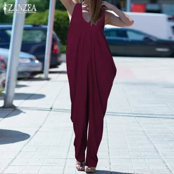 

Plus Size Womens Jumpsuits ZANZEA 2020 Summer Baggy Rompers Sexy Backless Tank Playsuits Combinaison Femme Pantalon Overalls 5XL