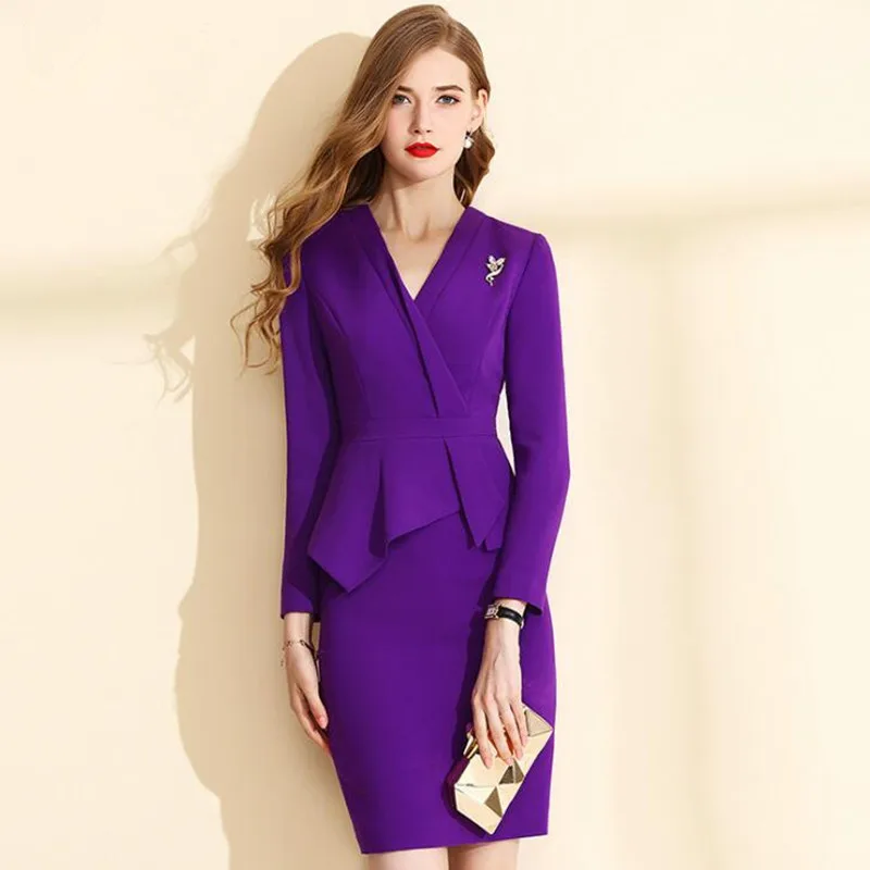 

2018 New Spring Autumn Winter Womens Dress Suit Formal Office Business Wear For Ladies Dress Slim Elegant Plus Size XXXL 4XL 5XL