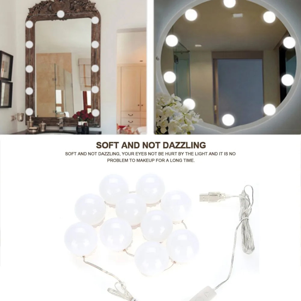 

10 Bulbs Vanity LED Makeup Mirror Lights Dimmable Bulb Concealable Wiring Light String Warm Cold Tones Makeup Mirrors Cosmetic