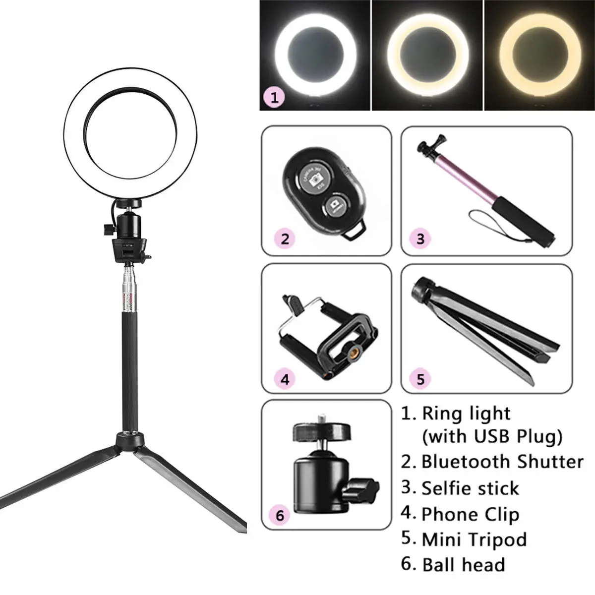 

8" Dimmable 5500K LED Ring Light Kit With Stand for Makeup Phone Studio Camera Selfie Beauty Fill Light