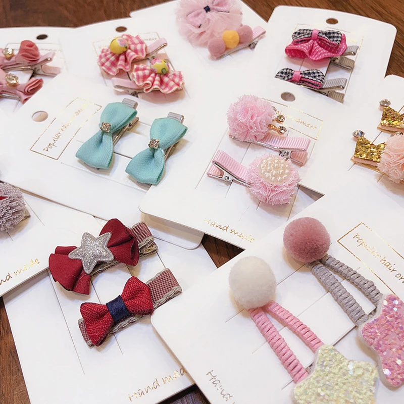 

2pc/set Flower Hair Clips Bows Hairpins Barrettes Crown Crystal Hairgrips Girls Hair Accessories Headdress fashion Headwear