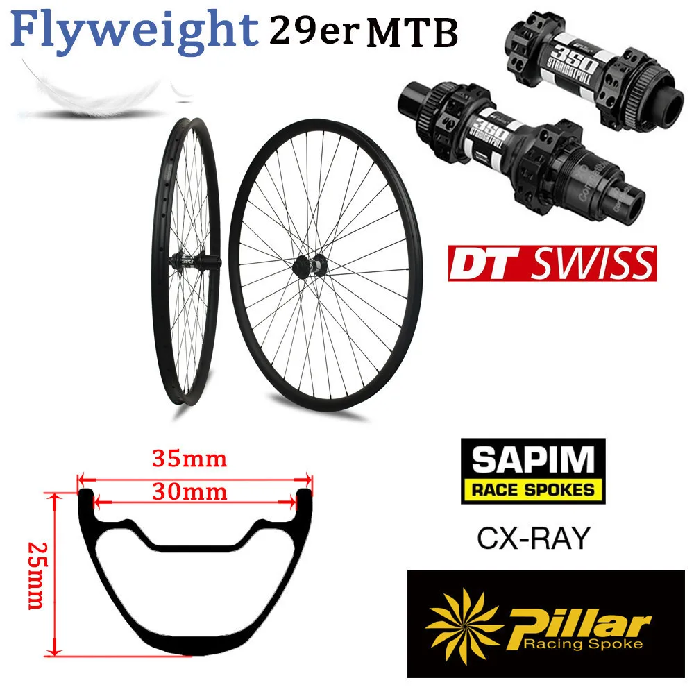355 г только светильник с Карбоновым ободом со ступицей DT Swiss 350 для 29er, колеса для горного велосипеда, колеса для кросса, MTB, Sapim, спицы