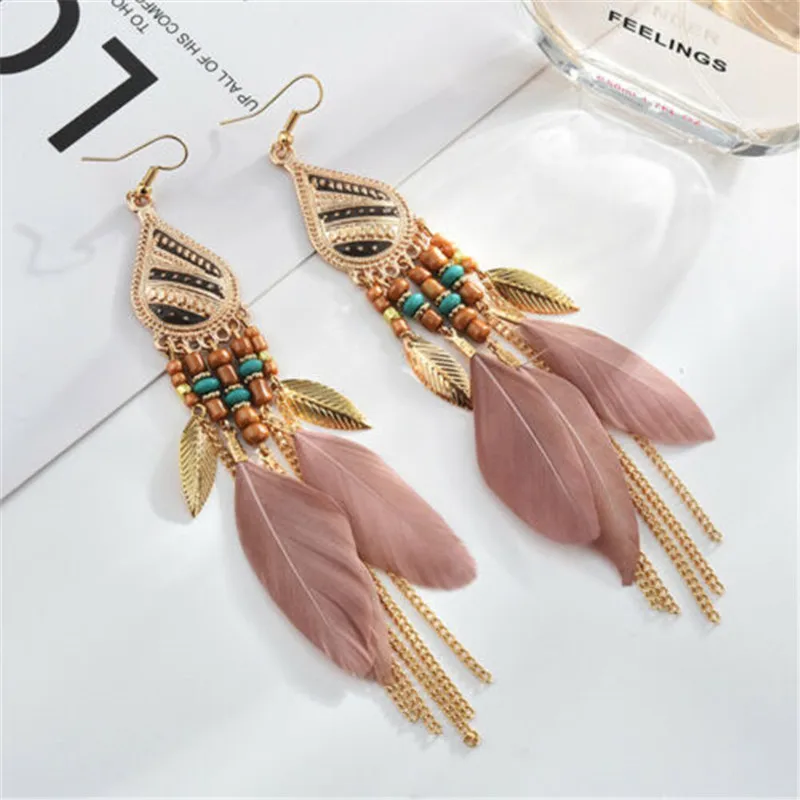 

Vintage Women Bohemian Earrings Long Tassel Fringe Boho Dangle Earrings Jewelry Long Tassel Hook Drop Dangle Earrings
