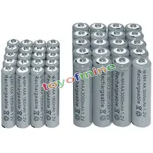 20шт AA 3A 3000mAh+ 20шт AAA 1800mAh 2A серая батарея 1,2 V Ni-MH аккумуляторная батарея