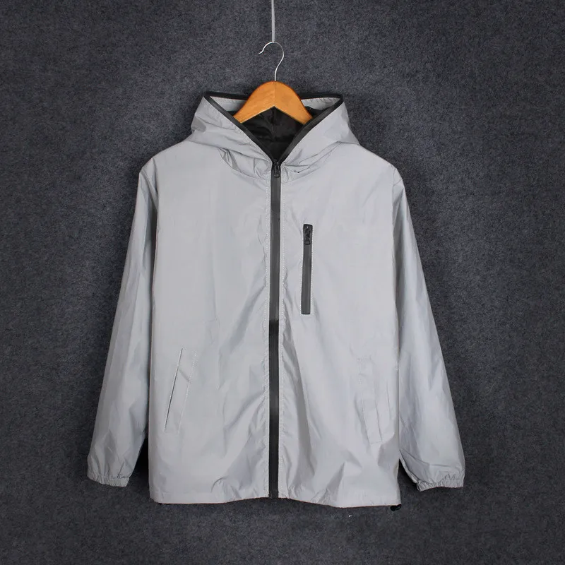 

Luogen Drop Shipping Men Spring Autumn Full Reflective Windbreaker Waterproof Jacket Male High Street Hip Hop Loose Hooded Coats