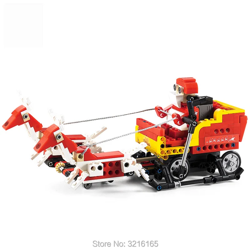 DIY 2-in-1 Building Blocks Santa Snowmobile Infrared Sound Sensing Smart power Motor Compatible Legos Christmas Gift Toy kid Boy