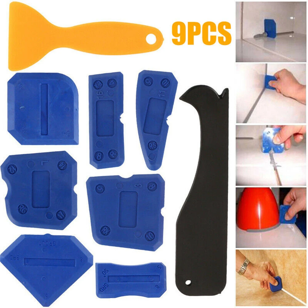 

9Pcs/set Silicone Caulking Tool Kit Sealant Grout Scraper Caulk Effectively Remover Scraper Floor Tile Edges Cleaner