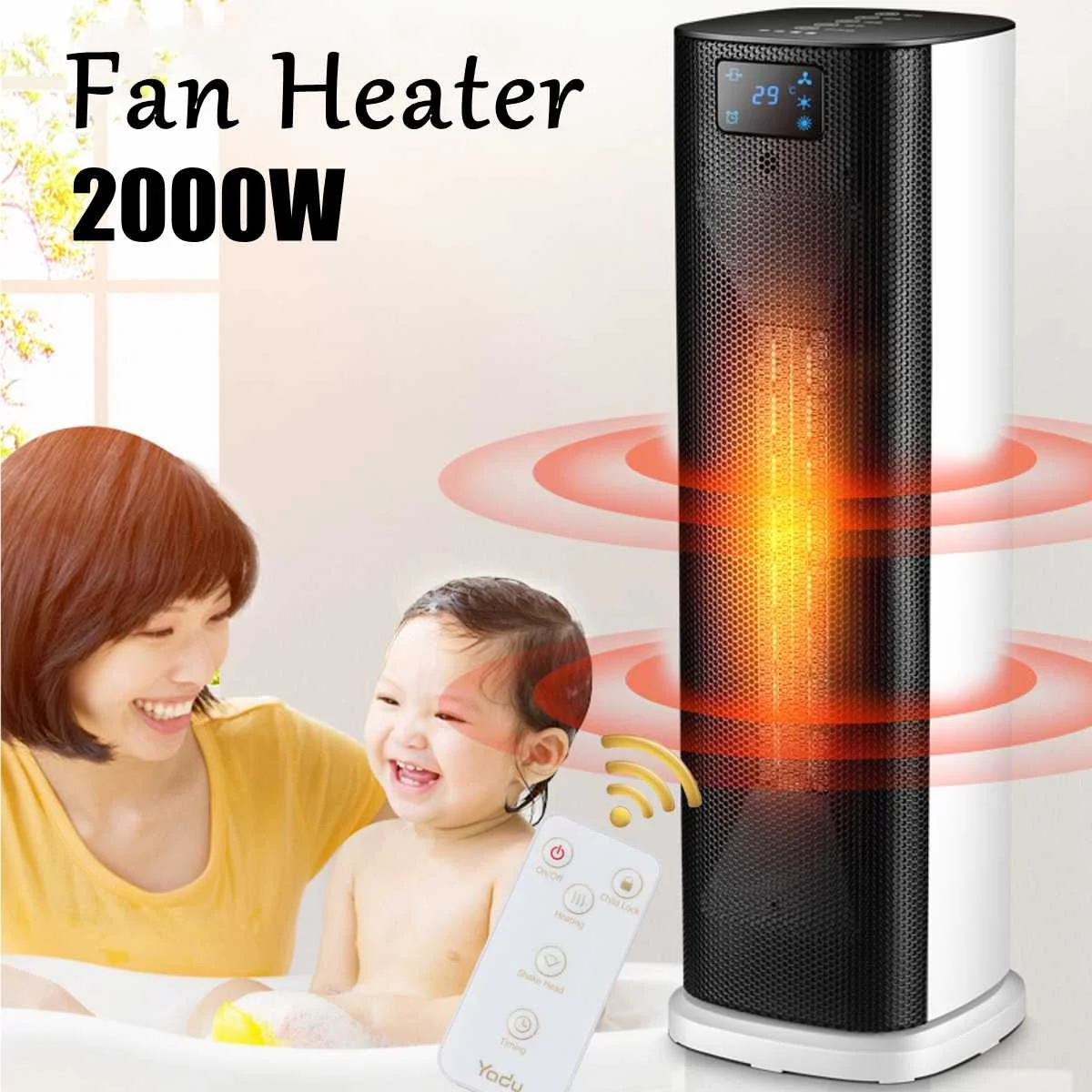 

2000W PTC Tower Heater Electric Air Heater fan T ouch screen Vertical with Remote Control Warm Heater For Home Office Use