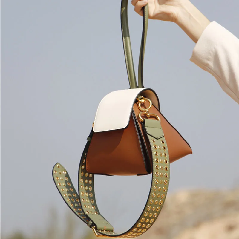 

[BXX] 2020 Spring Summer Woman New Stylish Hit Color Single Strap Spliced Rivet PU Leather Shoulder Bag All Match LI670