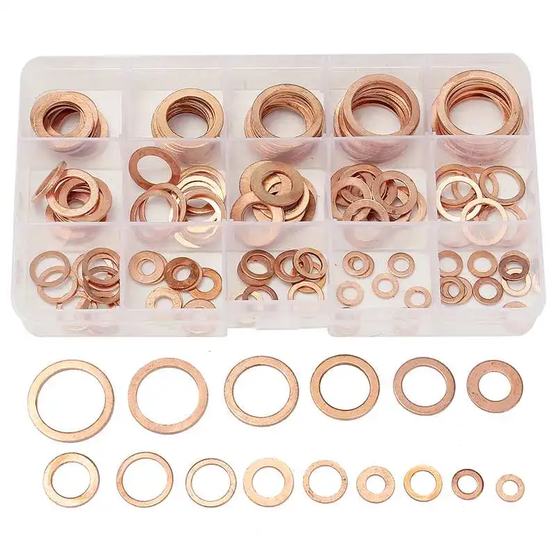 150Pcs 15 Sizes Solid Copper Washers Sump Plug Assorted Washer Set Oil