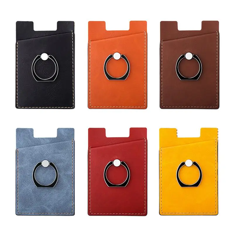 Ring Bracket Mobile Phone Back Sticker Card Set PU Leather Car