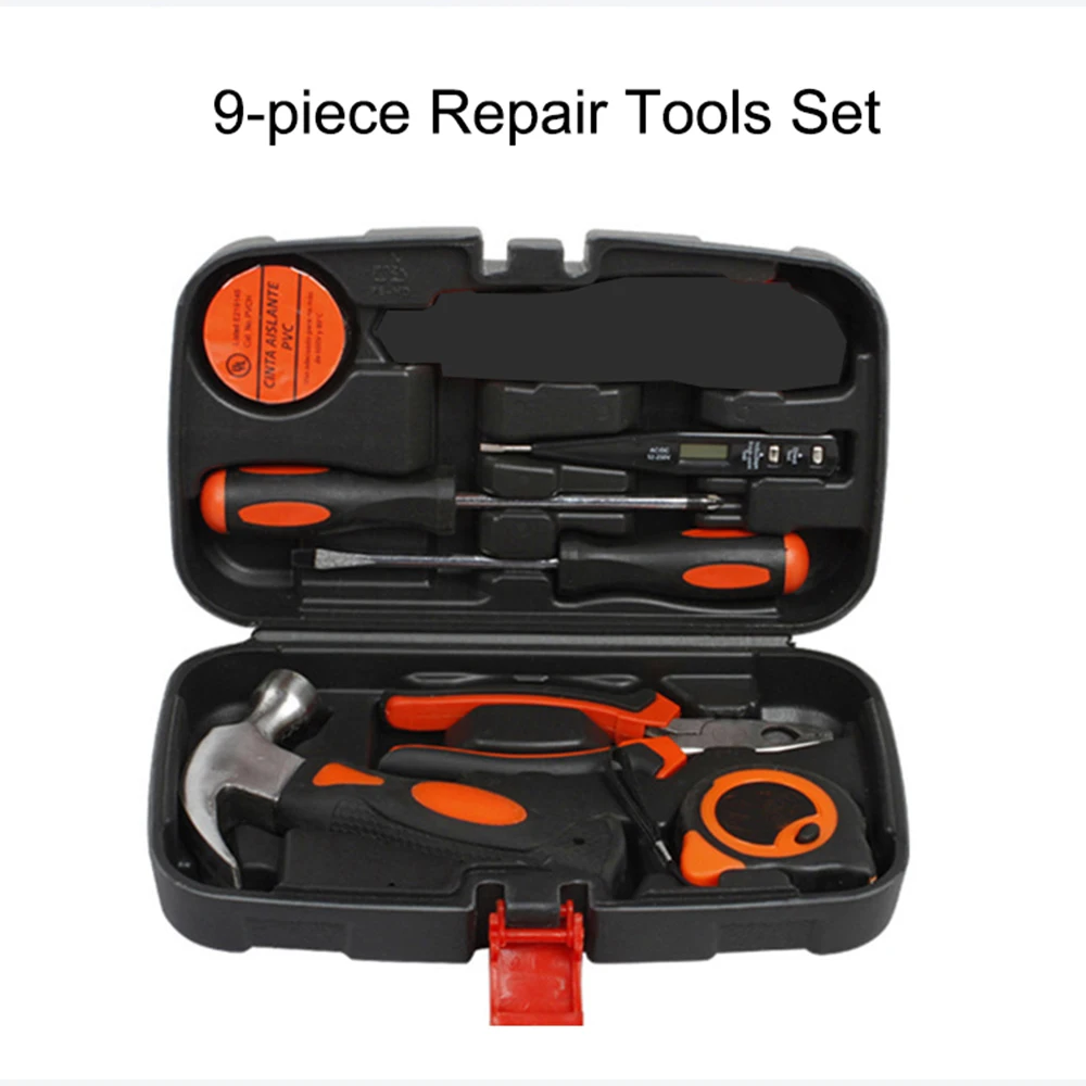 

Hand Tool Sets Manual Hardware Tools 9 piece Set Woodworking Electric Toolbox Home Suit Combination Repair Tool Set Tool Box