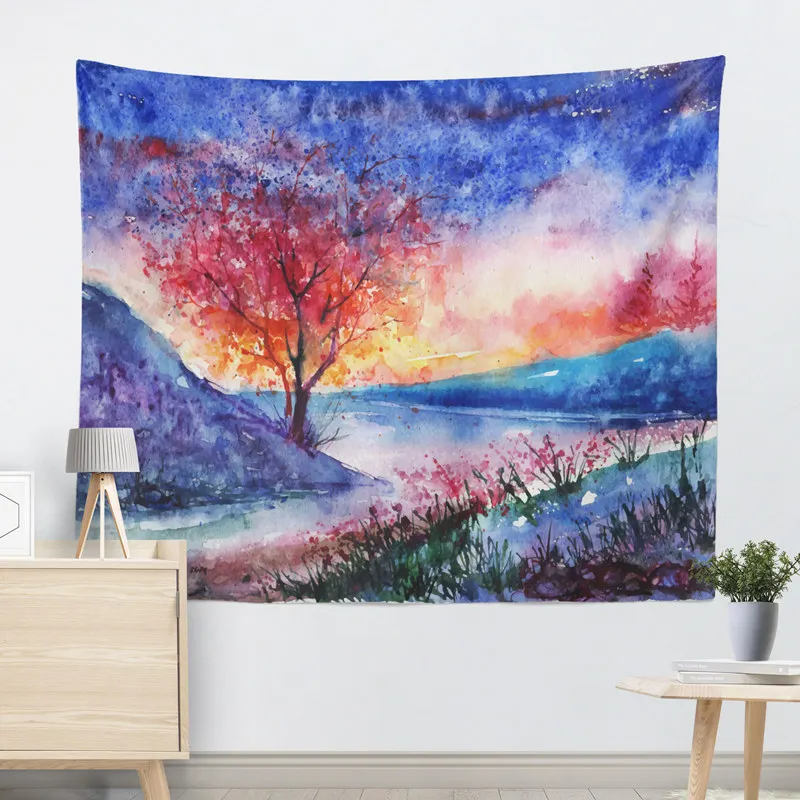 

Watercolor Forest Wall Tapestry Mandala Bohemia Watercolor Landscape Psychedelic Tapestry Hippie Boho Decor Wall Tapestry Cloth