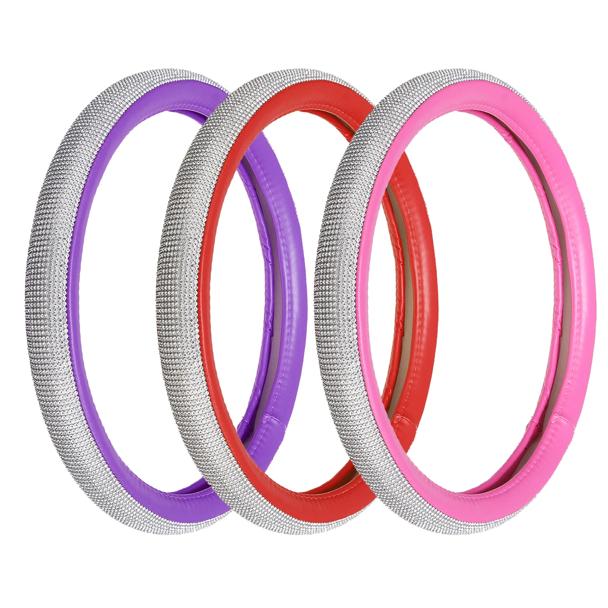 Tanie Skórzany pokrowiec na kierownicę samochodu z kryształem Rhinestone dla kobiet dziewczynki akcesoria wewnętrzne czarny beżowy 15 38 cm