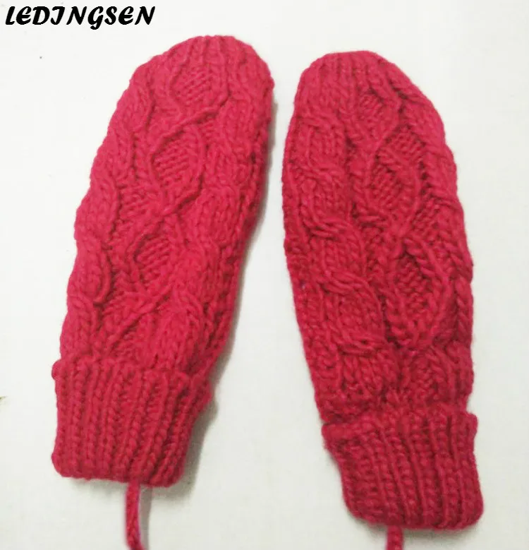 

LEDINGSEN Autumn Winter Warmer Red Knitted White Gloves Women Without Fingers Length Fitness Wrist Girls Mittens Black