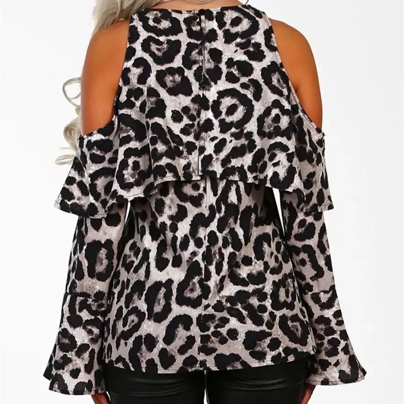 New Women Leopard Print Sexy T-Shirts Off-shoulder O-Neck Ruffles Tees Autumn Winter Flare Sleeve Slim Tops New Women Leopard Print Sexy T-Shirts Off-shoulder O-Neck Ruffles Tees Autumn Winter Flare Sleeve Slim Tops