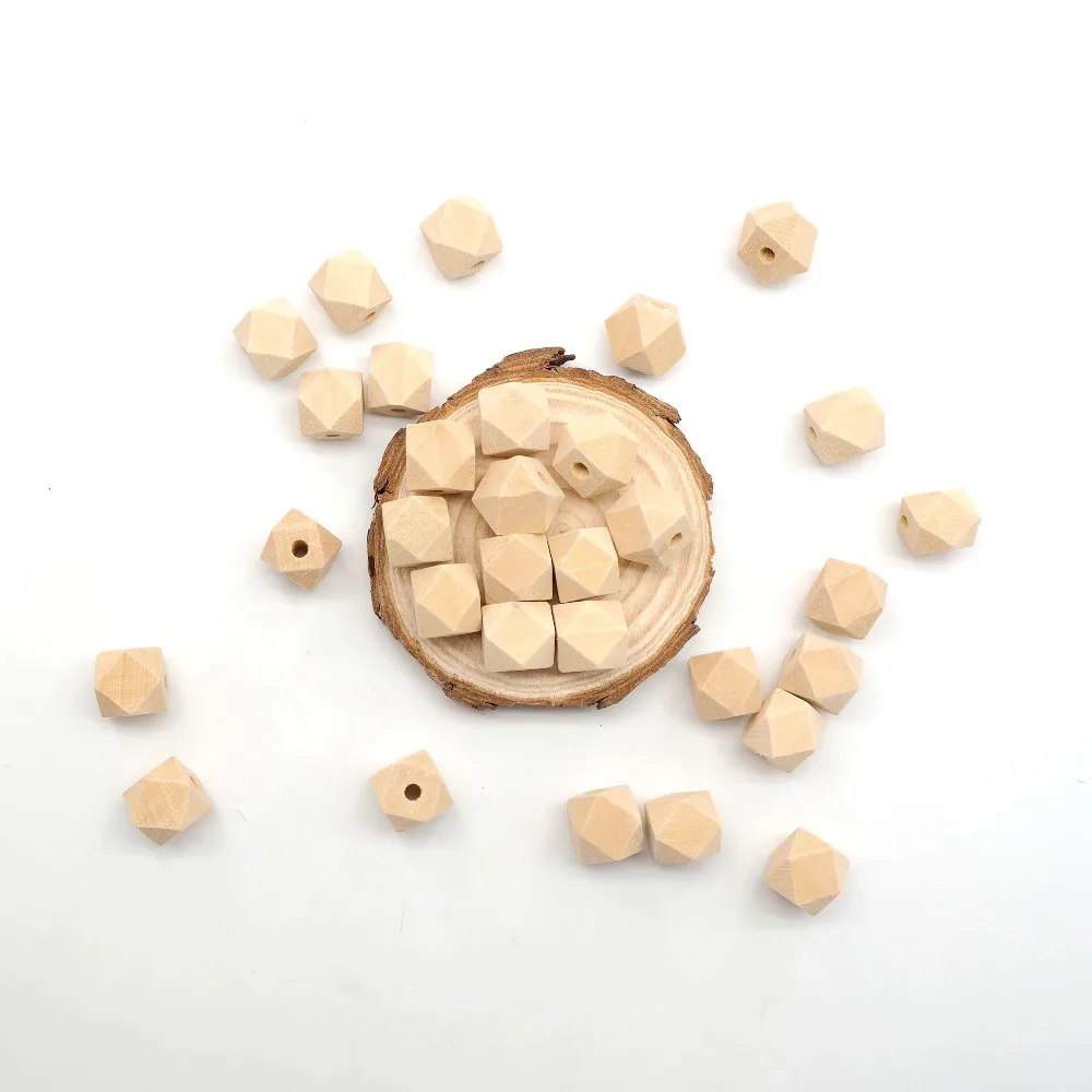 

Chenkai 100PCS 16mm Wooden Unfinished Beads Geometric Hexagon Beads Natural beads For DIY Baby Teether Nacklace Accessories