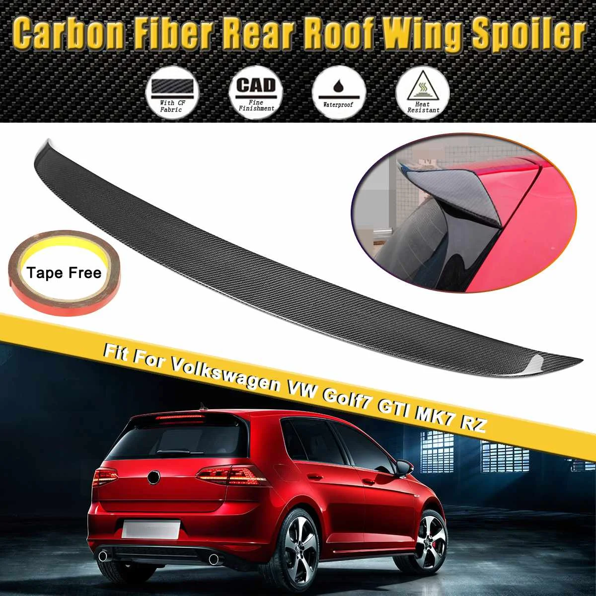 

Full Real Carbon Fiber Spoiler Rear Roof Wing Spoiler Lip Fit For Volkswagen for VW Golf7 GTI MK7 RZ Car Styling