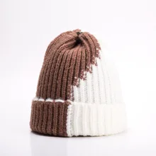 Модная вязальная шерсть, шапка для мужчин и женщин, осенне-зимняя теплая шапка, Мягкая вязаная шапка, регулируемый головной убор, двухцветная латунная пряжка