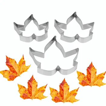 

HILILFE Pastry Mould Stainless Steel 3pcs/set Biscuit Cookie Cutter Maple Leaf Shape Cookie Mold Fondant Cake Baking Mold