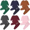 Casual Newborn Baby Boy Girl Solid Color Long Sleeve Cotton T-shirt Tops Long Pant 2PCS Homewear Baby Clothing Set 1