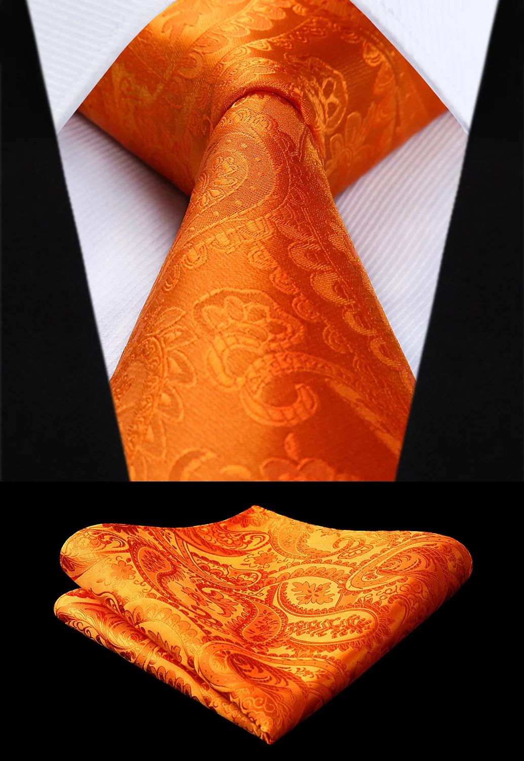 Party Wedding Classic Fashion Pocket Square Tie New Paisley Orange Color Mens Tie Woven Silk