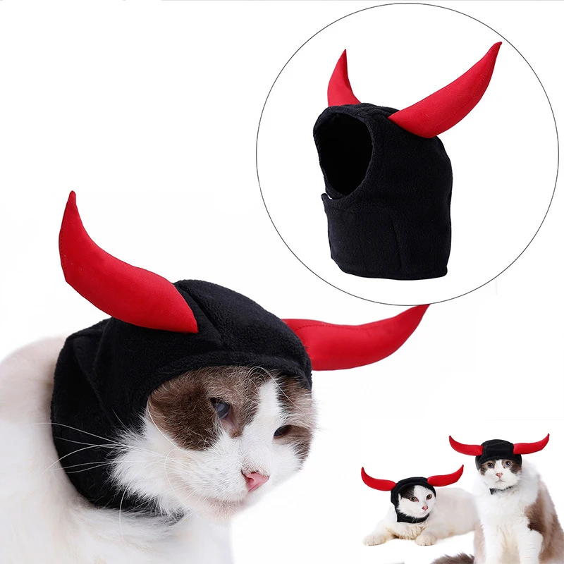 

1pc Head Cover For Dog Cat Hat Cosplay New Halloween Teddy Puppy Kitten Horn Turnover Hat Turban Pet Accessories