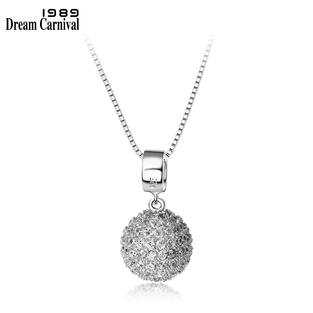 

DreamCarnival 1989 Silver Ball Shape Full Stones Paved Zircon AAA Quality Office Jewelry Daily Wear Thin Chain Necklace SZ11839
