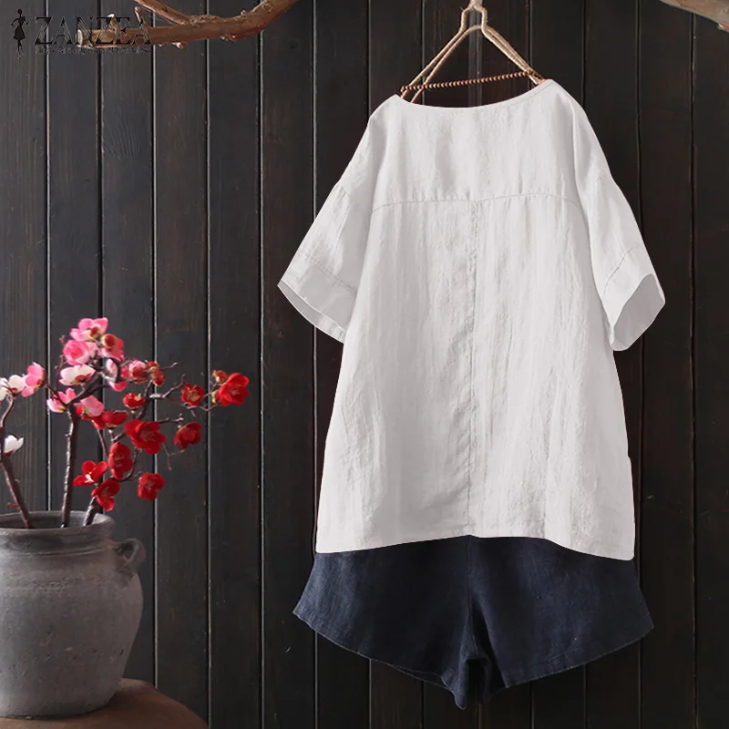 2019 زائد حجم ZANZEA الصيف تيز المرأة عارضة قصيرة الأكمام الزهور التطريز القطن الكتان فضفاض حزب تونك قمم قميص فام 2019 زائد حجم ZANZEA الصيف تيز المرأة عارضة قصيرة الأكمام الزهور التطريز القطن الكتان فضفاض حزب تونك قمم قميص فام