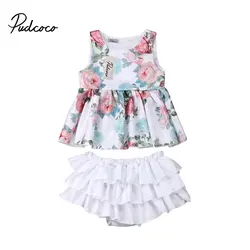 Летняя одежда с цветочным рисунком для маленьких девочек; детская одежда; кружевной жилет с оборками; топ; платье; комбинезон; шорты;