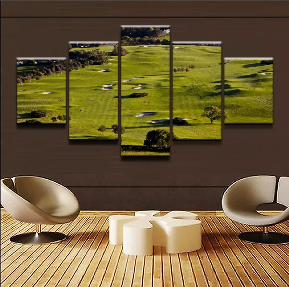 

Modern Canvas Paintings Wall Art HD Prints Pictures Home Decor 5 Pieces Sports Green Landscape Golf Course Poster Framework