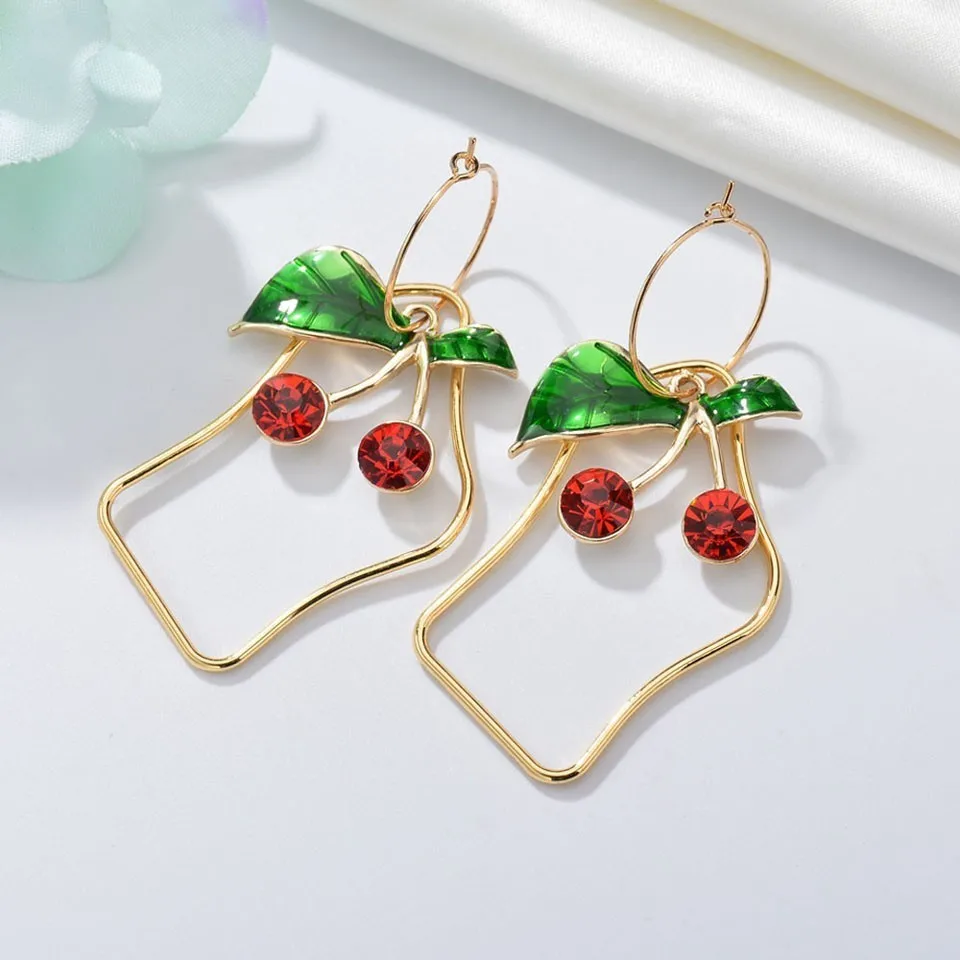 

Excellent Bright Color Cute Cherry Big Earrings Handmade Fashion Jewelry For Women Trendy High Quality Wedding Earrings