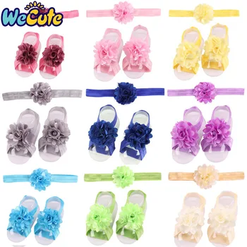 

Wecute Baby Headband Foot Decoration Set Lace Flower Hair Band Barefoot Suit Baby Girls Hair Accessories Kid Birthday Gift