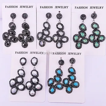 

4Pairs Mix Color Top Quality pave rhinestone &Pearl Stones Fashion Earrings for Women Jewelry Gift Drop Earrings