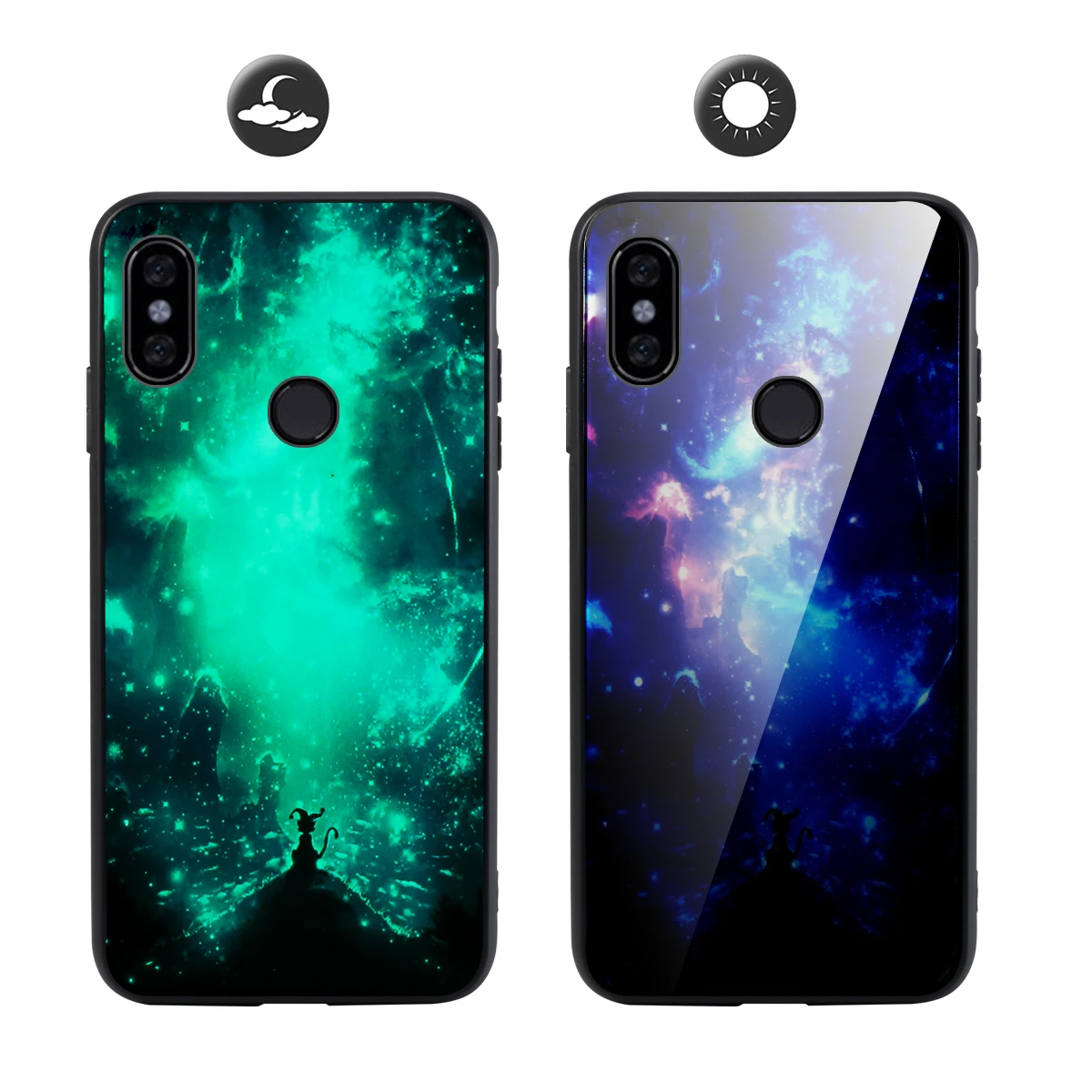 

For Xiaomi Mi 6X Mi A2 Case Luminous Cartoon Soft TPU Frame Tempered Glass Back Cover For Xiaomi Mi A2 Case Glow in the Dark