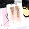 FYUAN-pendientes de lujo de cristal brillante para mujer, aretes largos con borla, pendiente con diamante de imitación pluma rosa, joyería para fiesta y boda ► Foto 2/5