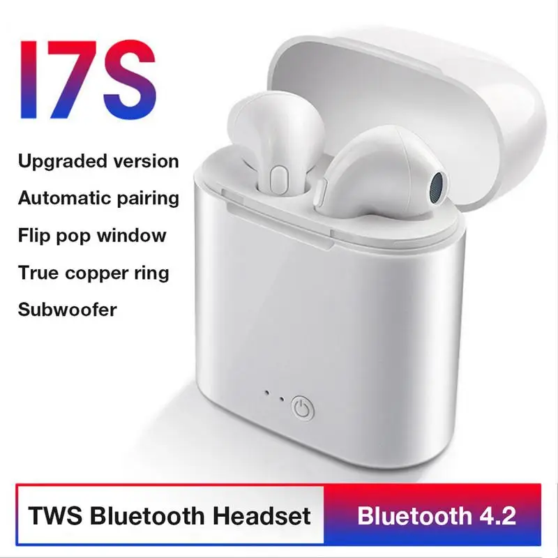 

i7s TWS 4.2 Wireless Bluetooth Earphone Pop-up Window Earbuds Stereo Earbud Headset With Charging Box For Smart Phone