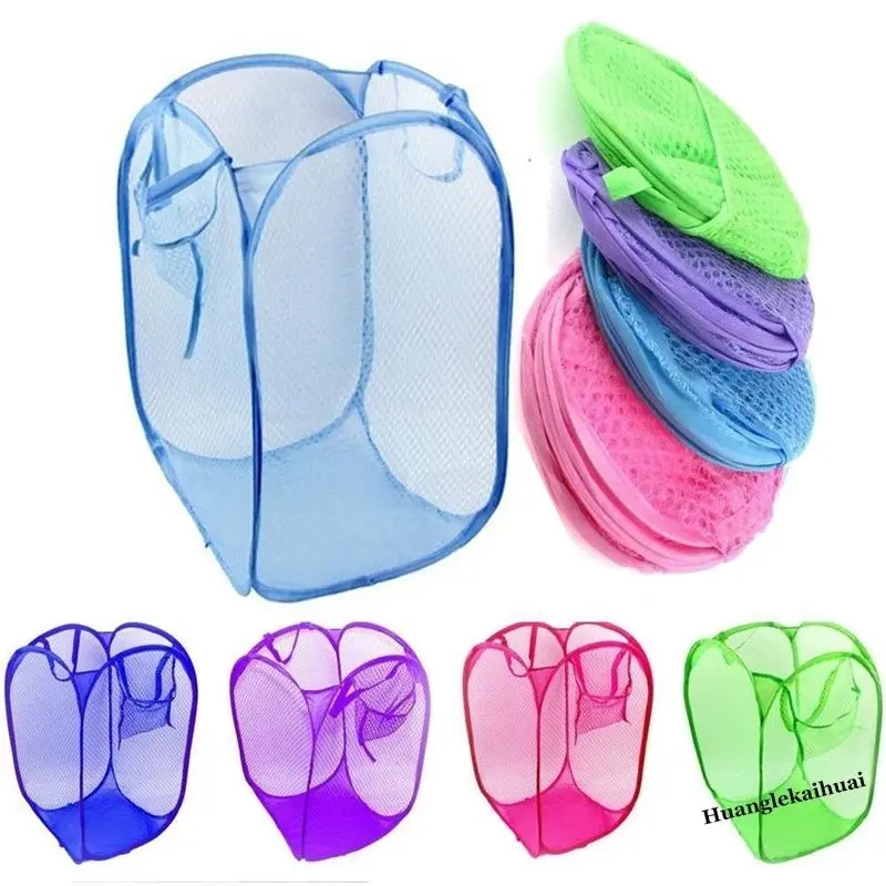 

New Foldable Pop Up Washing Clothes Laundry Basket Bag Hamper Mesh Storage Fashion Storage Baskets Send In Random Color