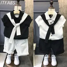 Pudcoco/лето г. Нежный Лидер продаж, топы для маленьких мальчиков, галстук, футболка, шорты, комплект одежды, одежда джентльмена, модный костюм