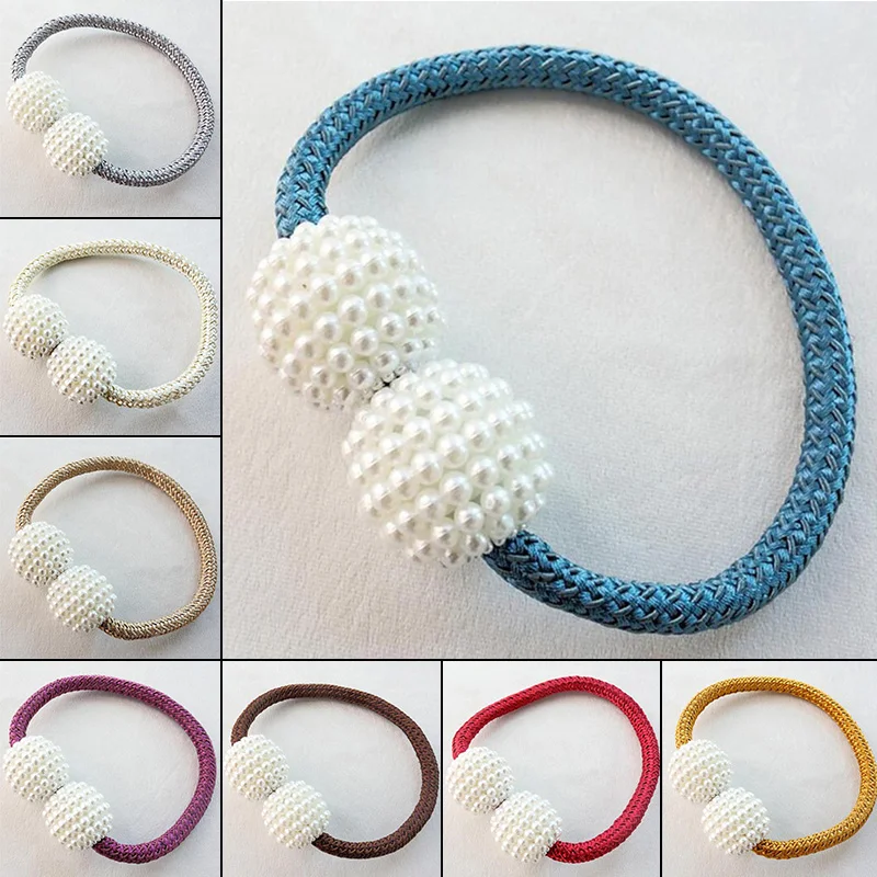 

Pearl Magnetic Ball Holders Lace-up Clips Hanging Buckle Tie Back Curtain Window Straps Home Decor Wedding Party Accessories