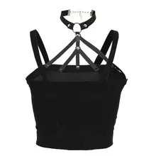 Сексуальный черный укороченный топ с бретельками на шее, женские Клубные топы с открытой спиной в готическом стиле, летняя мода, Готическая уличная одежда