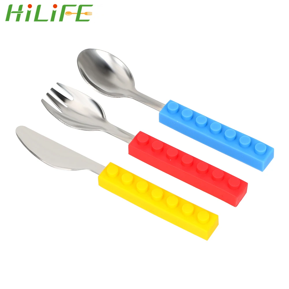 

HILIFE Stainless Steel Portable Cutlery Fork Spoon Utensils Sets Creative Bricks Tableware Sets Silicone Handle Kitchen Tools