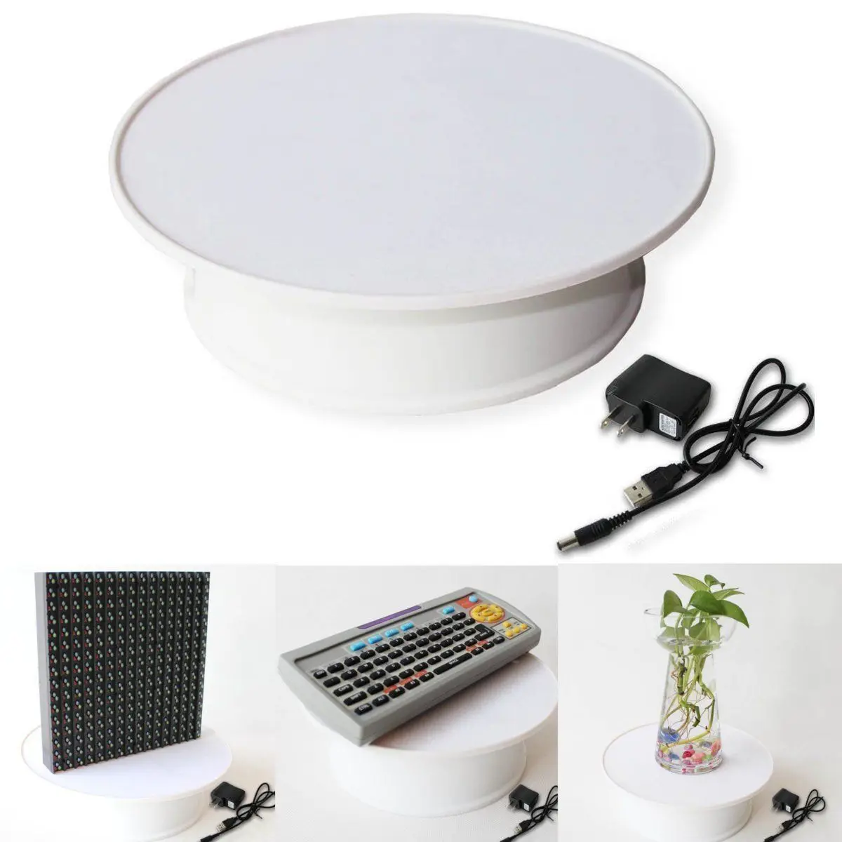 

360° Turntable Electric Rotating Turntable Display Stand Max Load Rotary Ear Rings Bracelets Watch Mirror Showing Holder