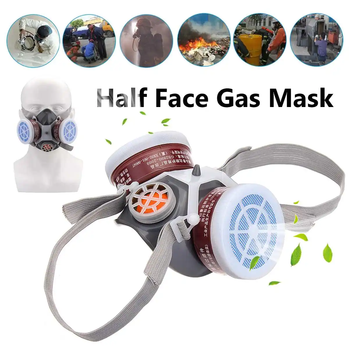 

Half Face Gas Mask Spray Paint Chemical Double Protection Safety Mask Respirator Work Polishing Anti-paint Dustproof Mask Filter