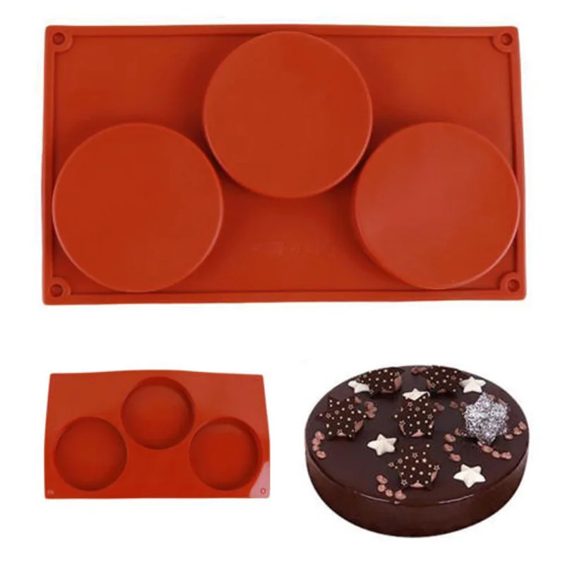 

Brand New Style 3-Cavity Silicone Disc Mold Bakeware Cake Pie Coaster Non-stick Mould Tool Chocolate Mould